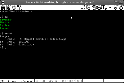 Initial shell showing the root and the mount command