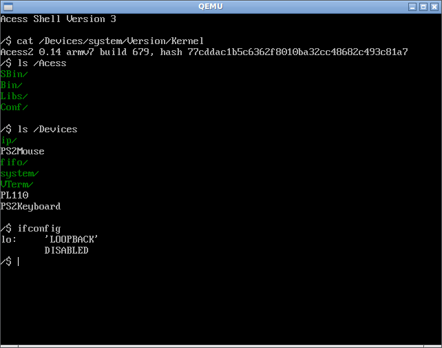 Acess2 running on an Integrator-PB emulated by Qemu