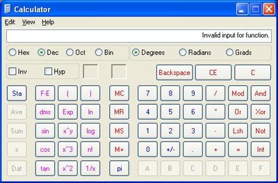 Windows XP Calculator with Result of 2^34359738368