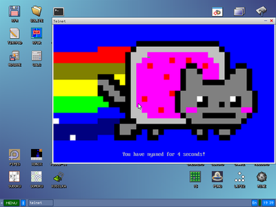 Nyan cat telnet in KolibriOS